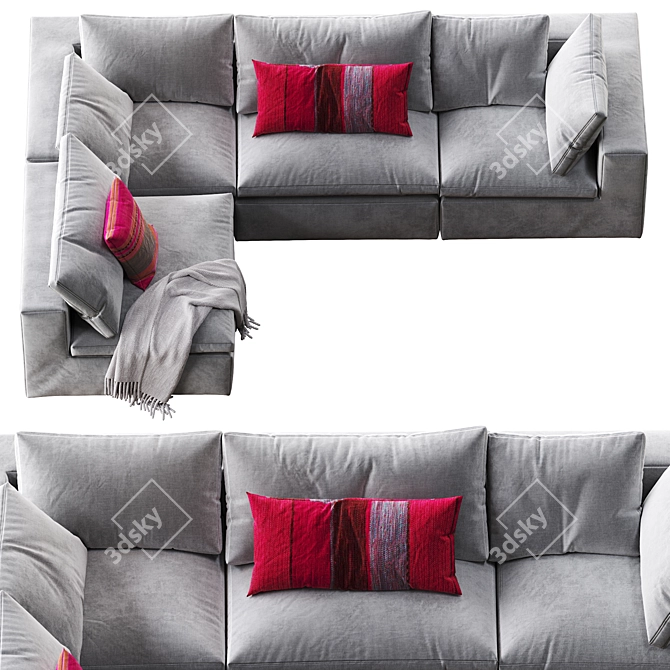 Truman Junior Gray Linen Sectional 3D model image 4