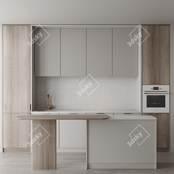 Modern Kitchen Set with Bosch Appliances 3D model image 1