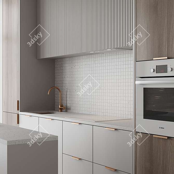 Modern Kitchen Set with Bosch Appliances 3D model image 2