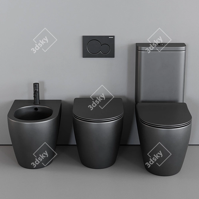 Moon Close Coupled Ceramic Toilet 3D model image 4