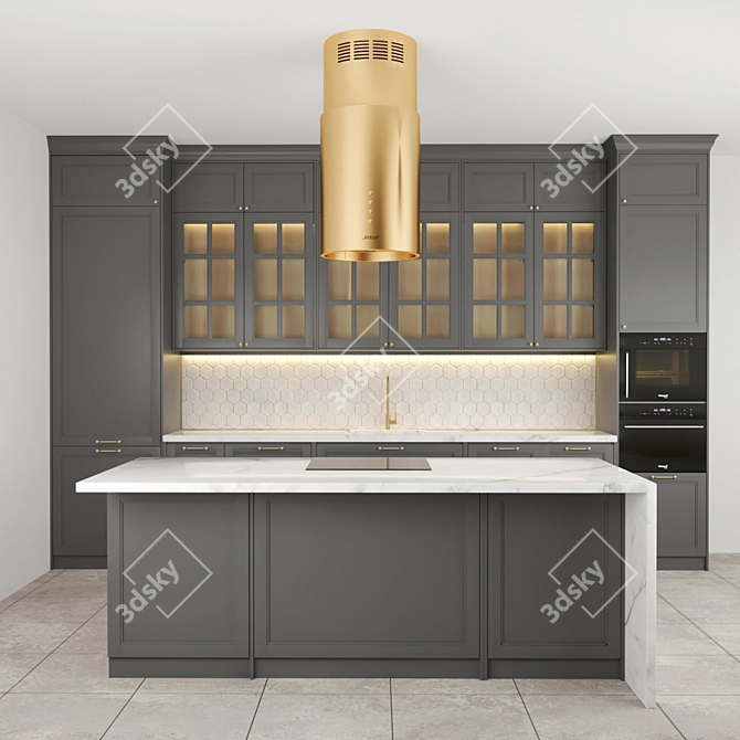 Modern Gray Kitchen Island 3D model image 1