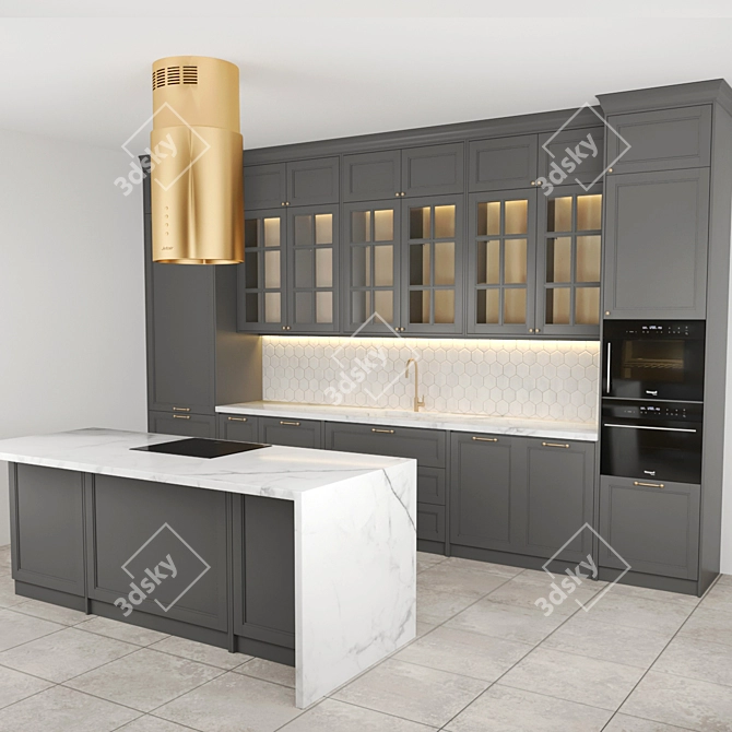 Modern Gray Kitchen Island 3D model image 2