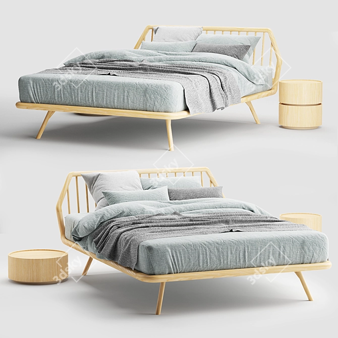 Trama Legno Bed - Sleek and Stylish Wooden Bed with Dedalo Bedside Tables 3D model image 1