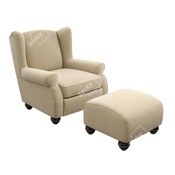 Elegant Brougham Wingback Chair 3D model image 1