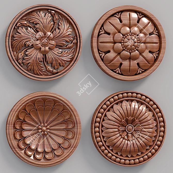 Elegant Wall Rosettes Set 3D model image 2
