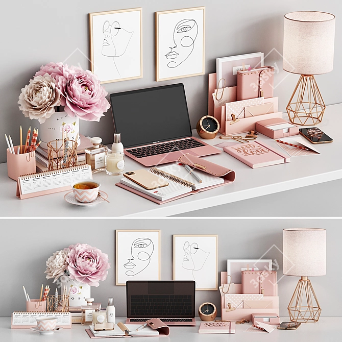 Rose Workplace Set: Stylish and Functional 3D model image 1