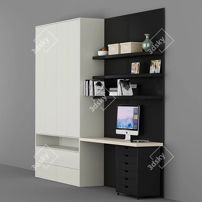 Space-Saving Office Shelf 3D model image 2