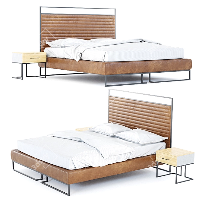 RHome Loft Grace Brown Bed + Oak Natur/Cement Cupboard 3D model image 1