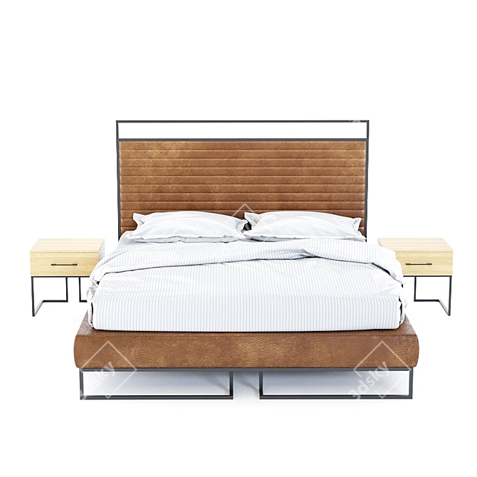 RHome Loft Grace Brown Bed + Oak Natur/Cement Cupboard 3D model image 3