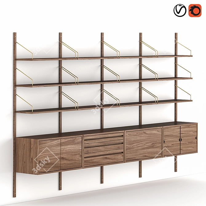 Sophisticated Modular Walnut System 3D model image 1