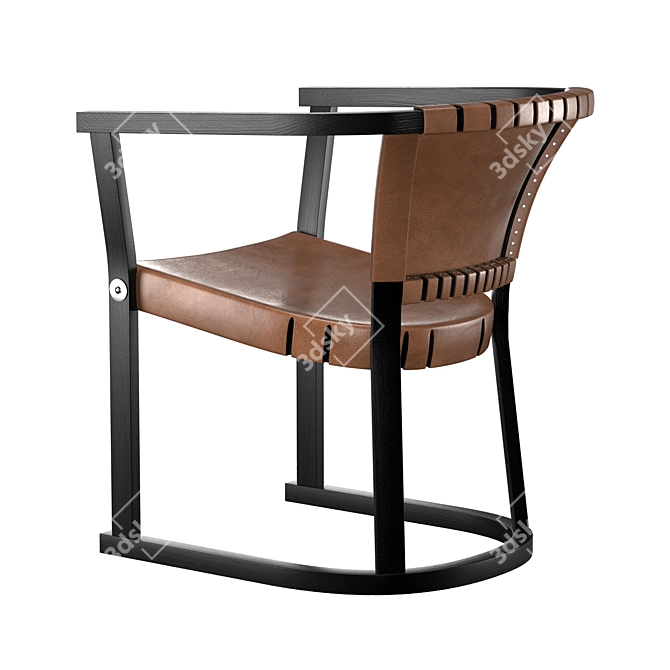 Vintage Loft Chair T13: Stylish Wood & Leather Design 3D model image 2