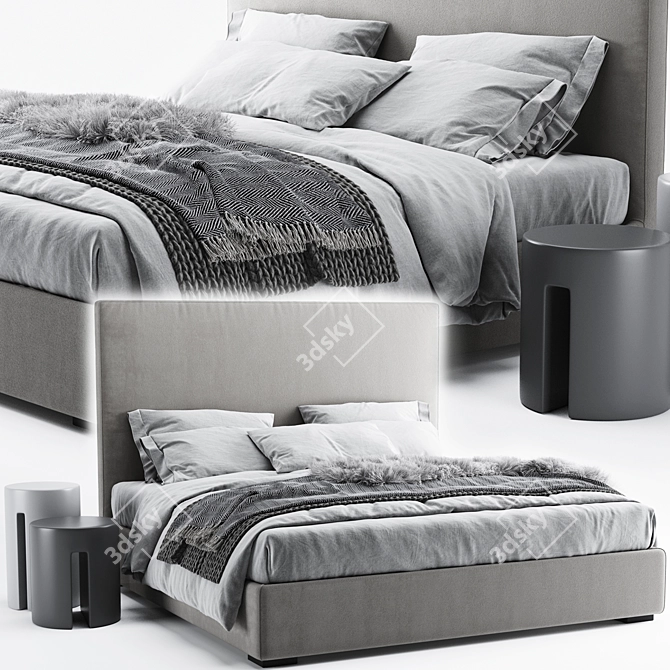 Scandinavian Meridiani Bardo Bed 3D model image 1