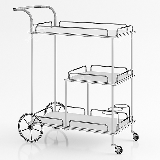 Elegant Gray Brass Bar Trolley 3D model image 3