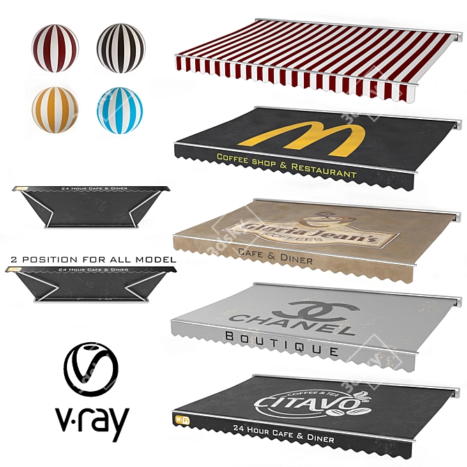 Versatile Awning Kit: 8 Textures 3D model image 2