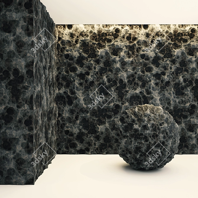 Black Volcanic Rock PBR VRAY 3D model image 2