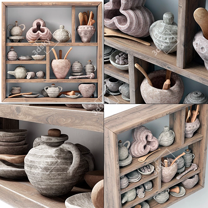 Old Stone Dishes Rack 3D model image 1