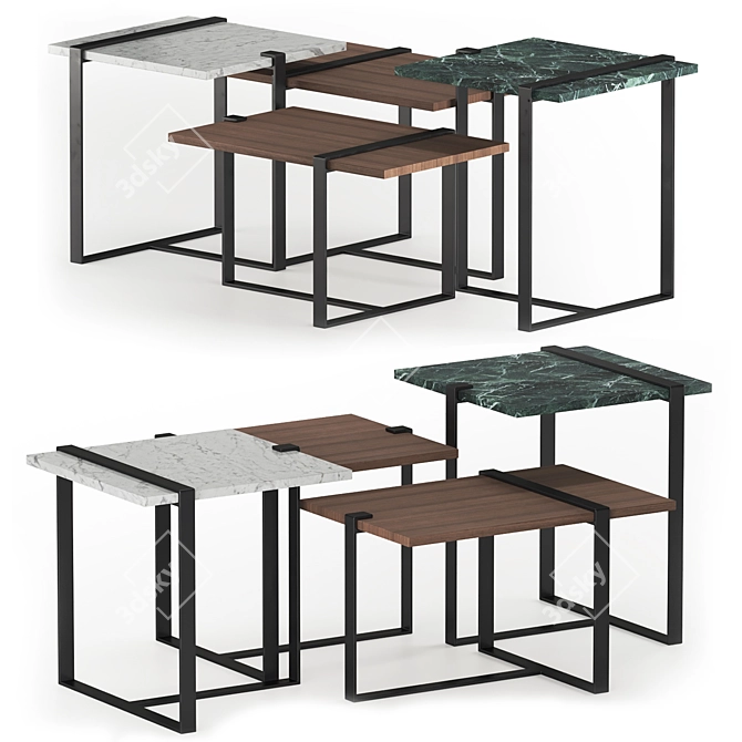 Marble & Oak Table Compo: Versatile and Elegant 3D model image 2