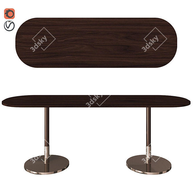 Elegant Oval Wood Stiletto Console 3D model image 3