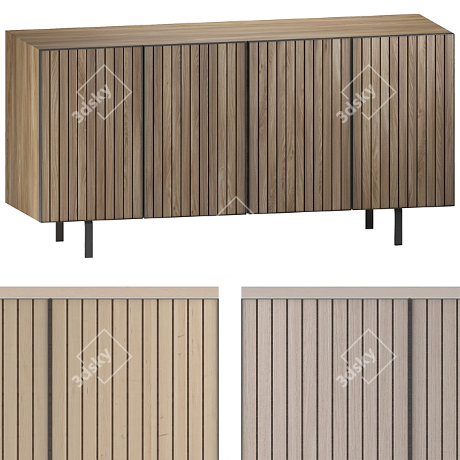 Sombre Steel White Oak Veneer Credenza 3D model image 1