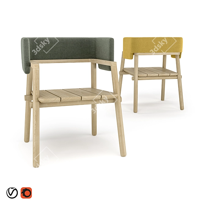 Modern Armchair in Yellow and Green 3D model image 1