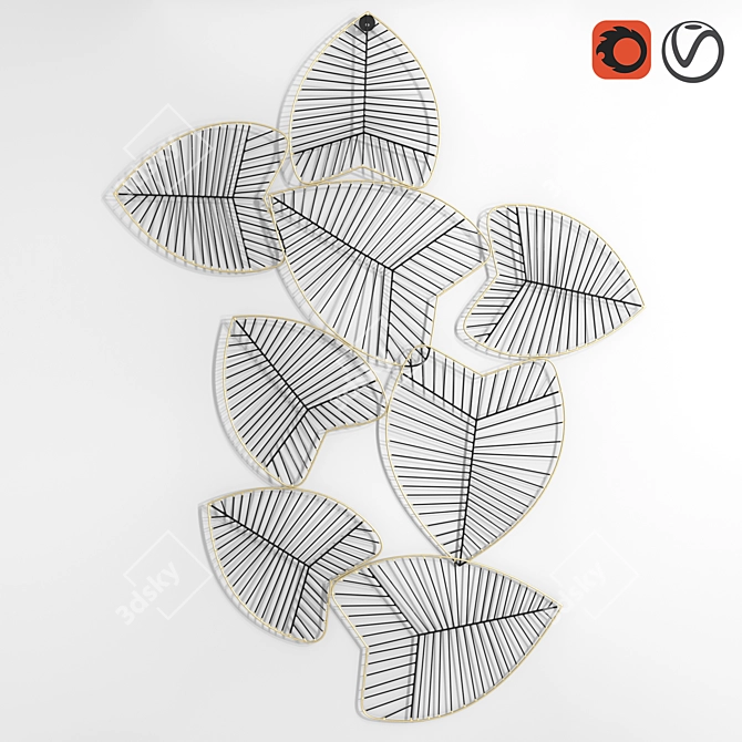 Tropical Leaf Metal Wall Panel 3D model image 1