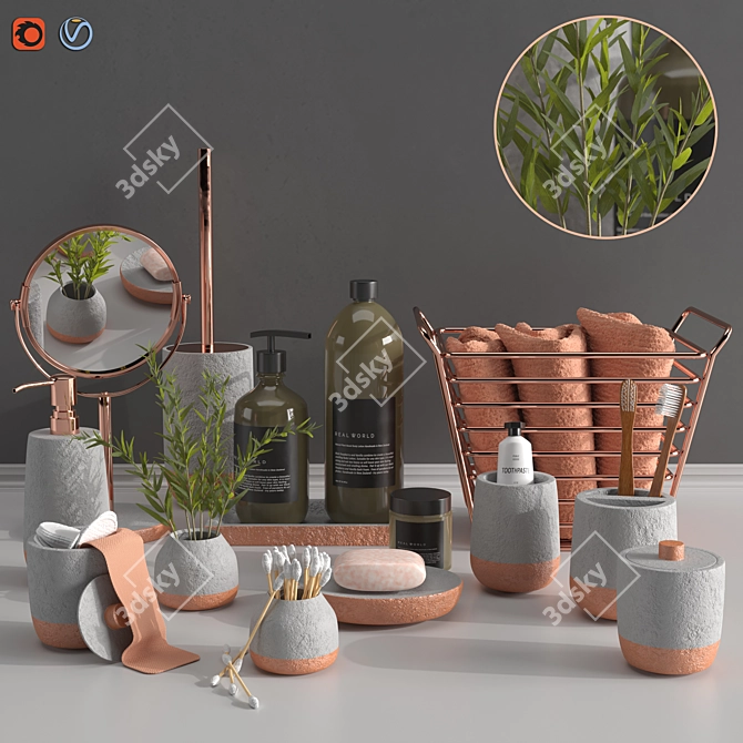Modern Concrete Bathroom Set 3D model image 1