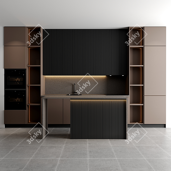 Modern Modular Kitchen Design 3D model image 1