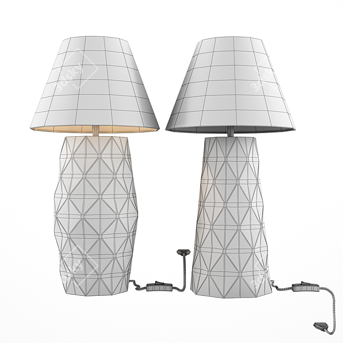 Indian Wooden Base Bedside Lamp 3D model image 2