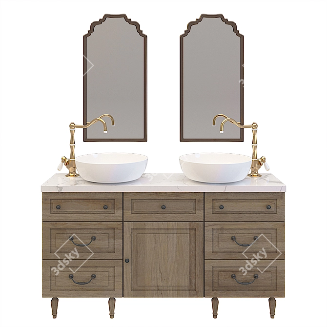 Modern Cabinet with Sinks & Mirrors 3D model image 1