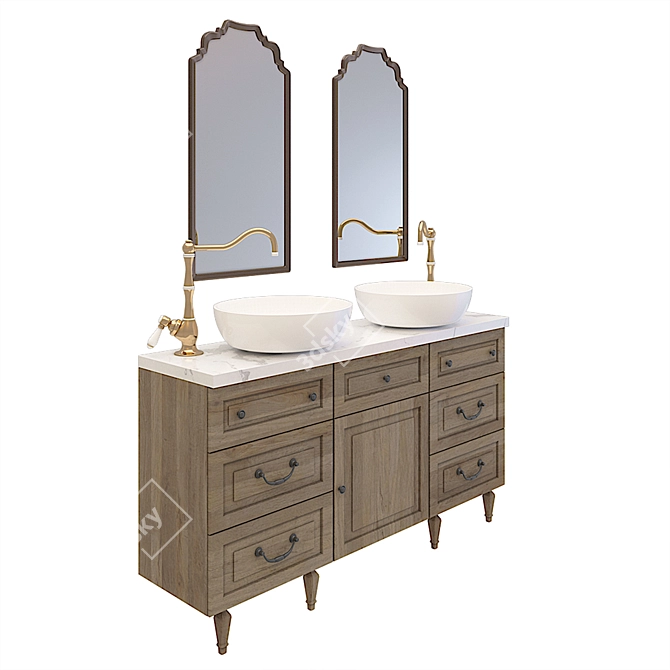 Modern Cabinet with Sinks & Mirrors 3D model image 2