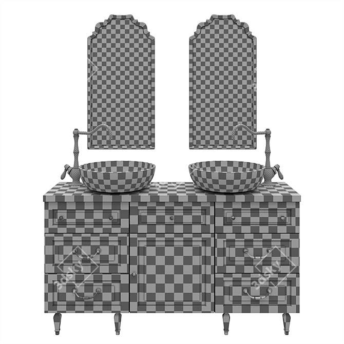 Modern Cabinet with Sinks & Mirrors 3D model image 5