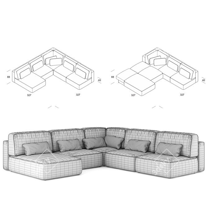 Modern Sectional Sofa Moon 3D model image 3