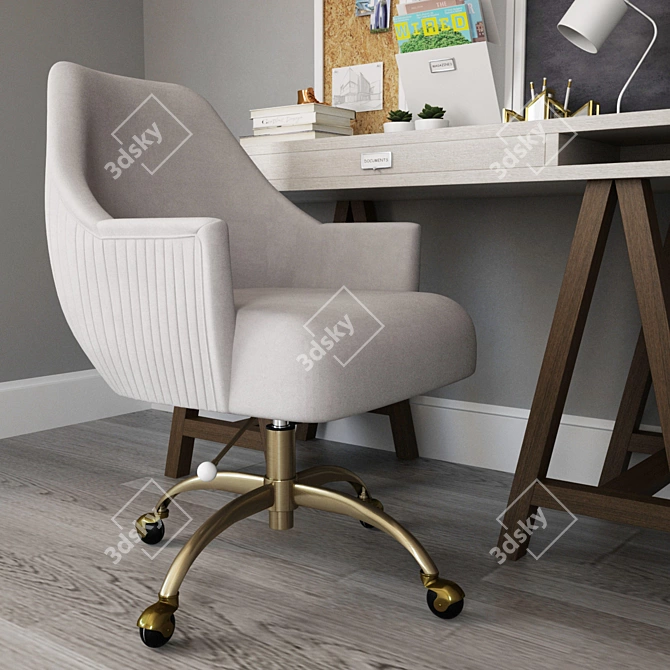 Workplace Setup: Swivel Desk Chair, Storage Desk, Pencil Holder 3D model image 3
