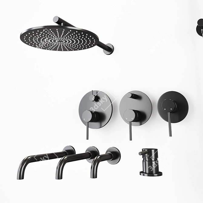 Feramolli Bathroom Set: ELE BL287 Faucet, BL763 Wall Mount Bracket, BL637 Floor Mount Tub Faucet, 3D model image 2