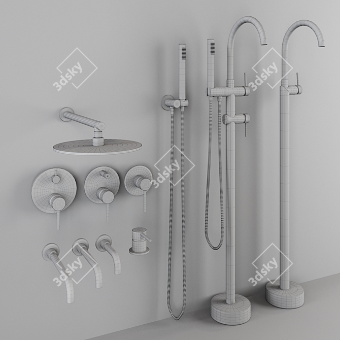 Feramolli Bathroom Set: ELE BL287 Faucet, BL763 Wall Mount Bracket, BL637 Floor Mount Tub Faucet, 3D model image 5