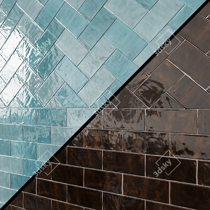 Zellige Nouveau Metro: Elegant Glossy Ceramics 3D model image 1