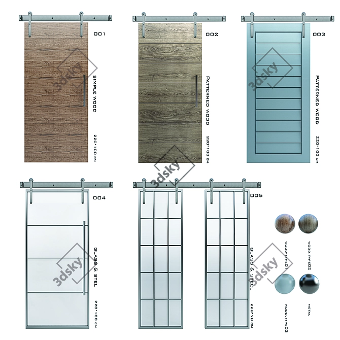  Versatile Sliding Doors: 5 Types, Multiple Materials 3D model image 1