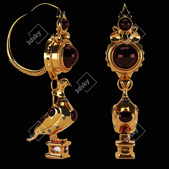 Golden Dove Earrings - Ancient Greek Treasures 3D model image 1