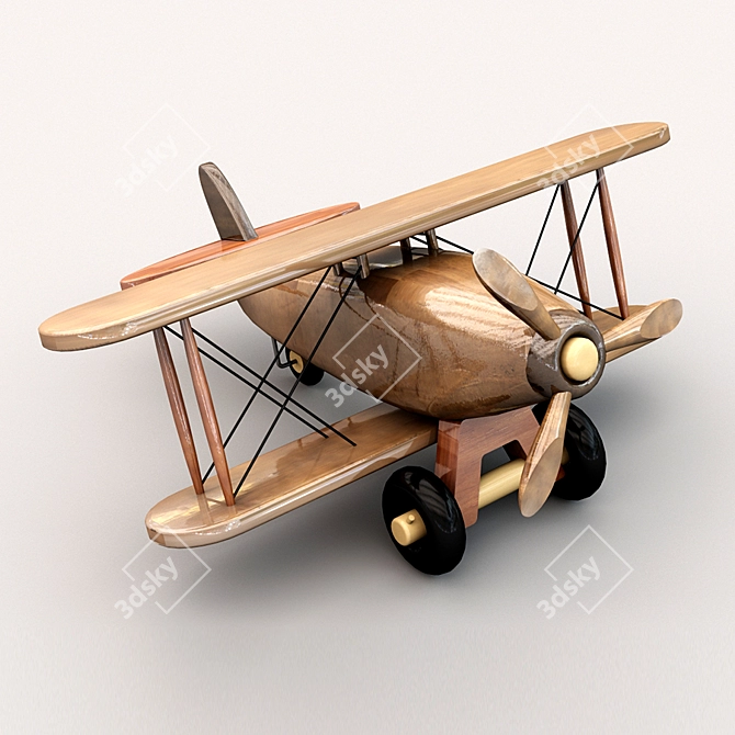 Mini Wooden Toy Airplane 3D model image 3