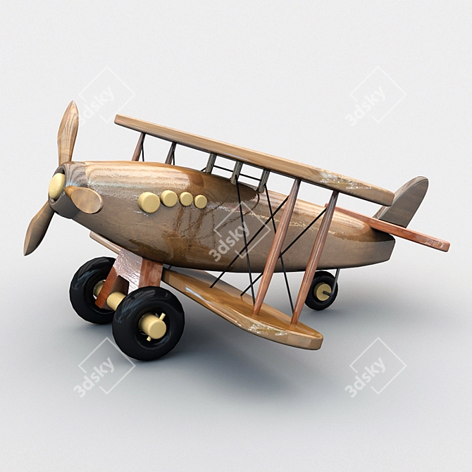 Mini Wooden Toy Airplane 3D model image 4