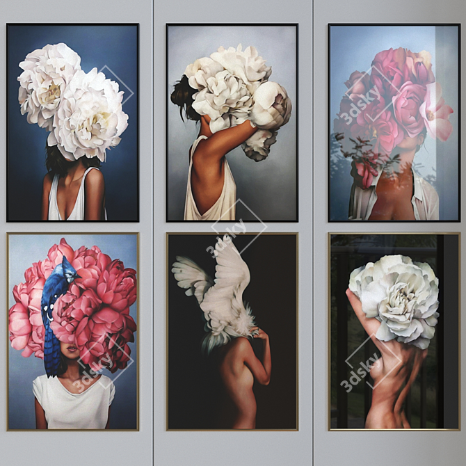 Elegant Floral Canvas Art: 900x600 Framed 3D model image 1