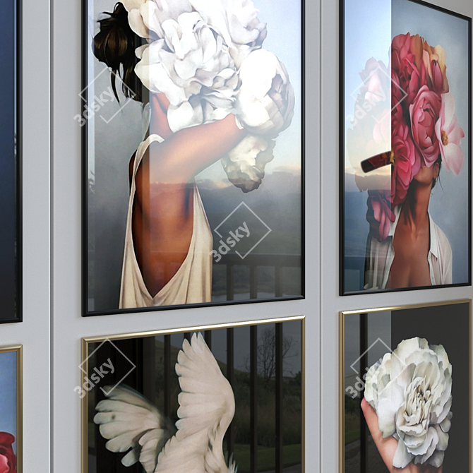Elegant Floral Canvas Art: 900x600 Framed 3D model image 2