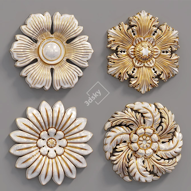 Dimensional Decorative Wall Rosettes 3D model image 2