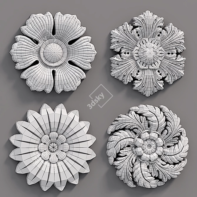 Dimensional Decorative Wall Rosettes 3D model image 5