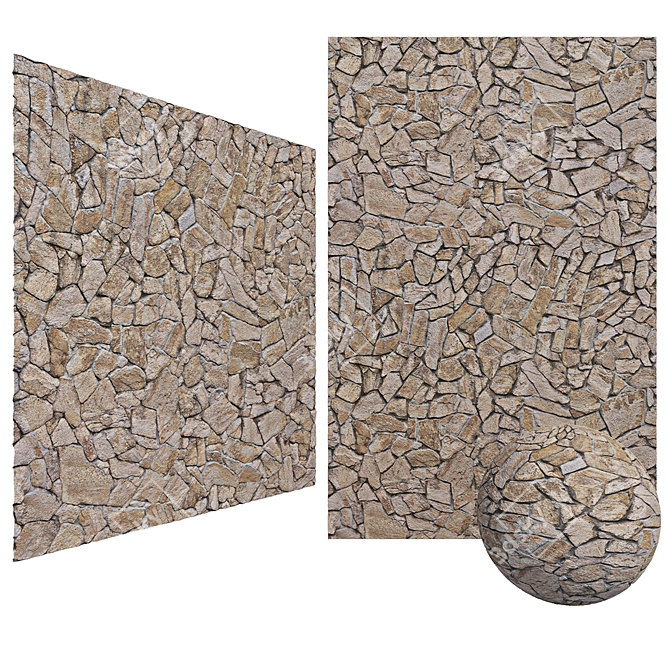 6K Old Stone Brick Wall Mosaic 3D model image 1