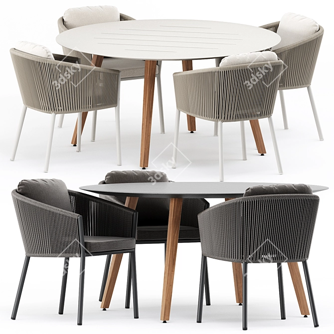 Contemporary OMER Armchair & Link Round Dining Table 3D model image 1