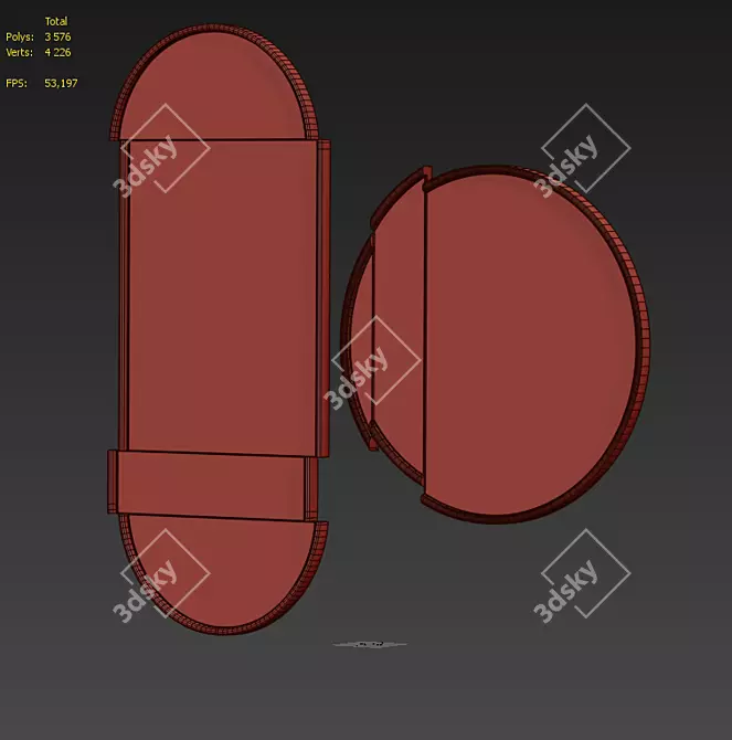 Split Oak Mirror, Black Lacquer Finish 3D model image 4