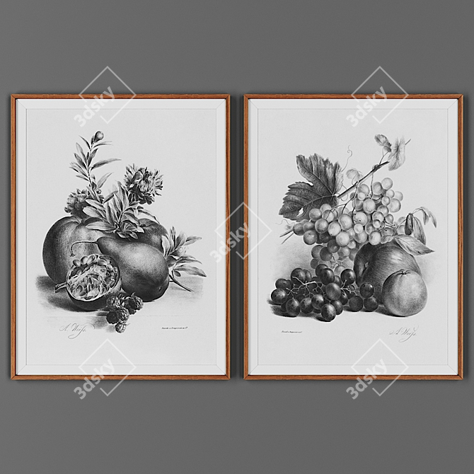 Elegant Wooden Picture Frame Duo 3D model image 1