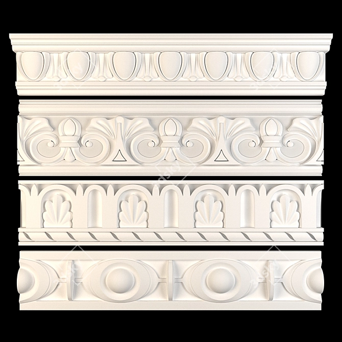 Elegant Gold and Gypsum Ornaments 3D model image 1