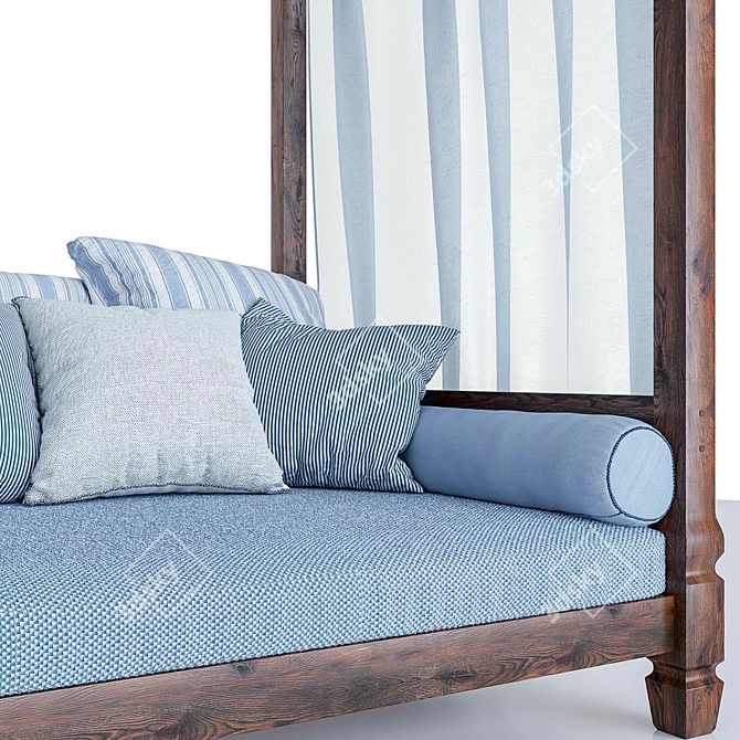 Teak Canopy Outdoor Garden Sofa 3D model image 3
